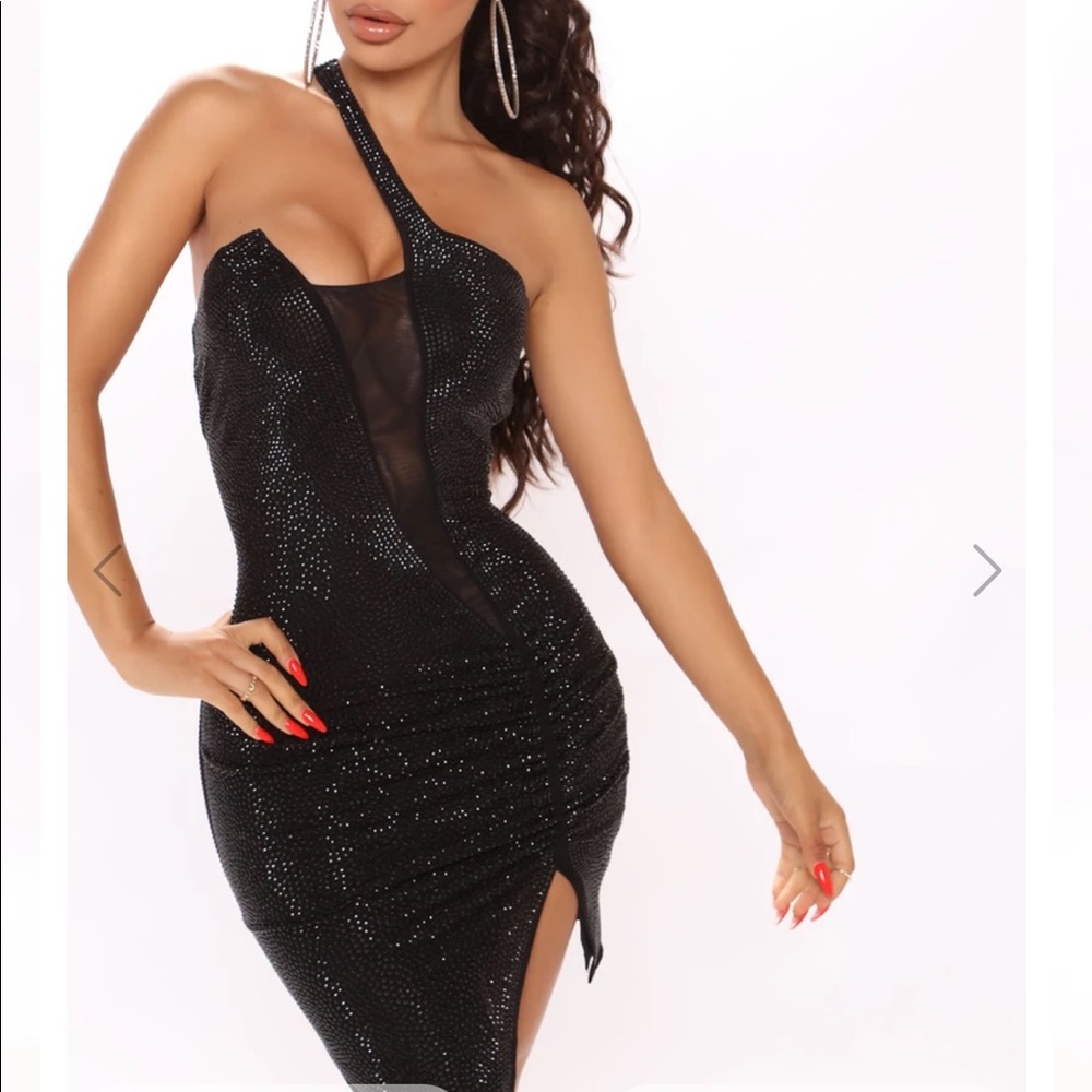Shiny Rocks Rhinestone Mini Dress - Black